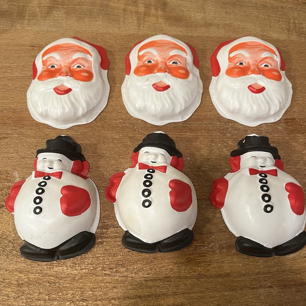 VTG Plastic Christmas Candy Containers Lot of 6 Santa Snowman Wall Pocket MCM